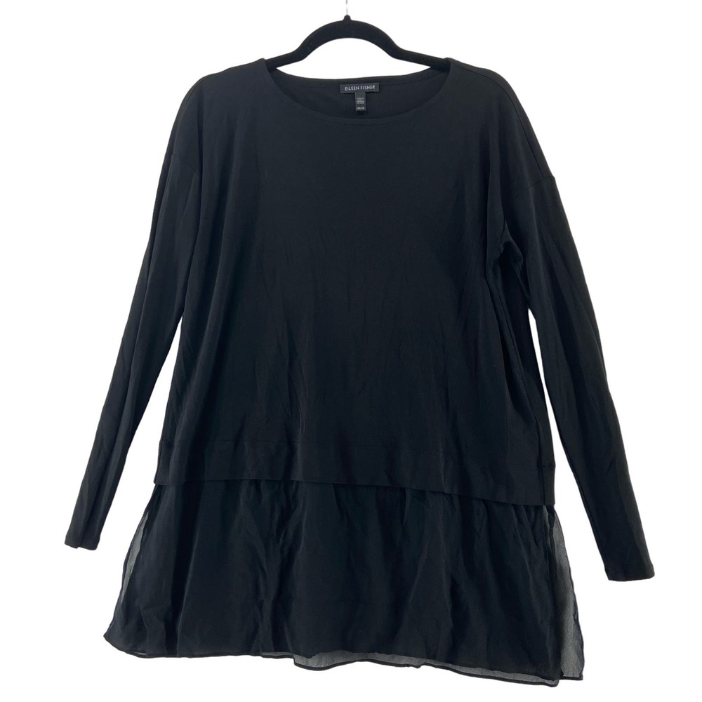 Eileen Fisher‎ Black Silk Tiered Top Size XS